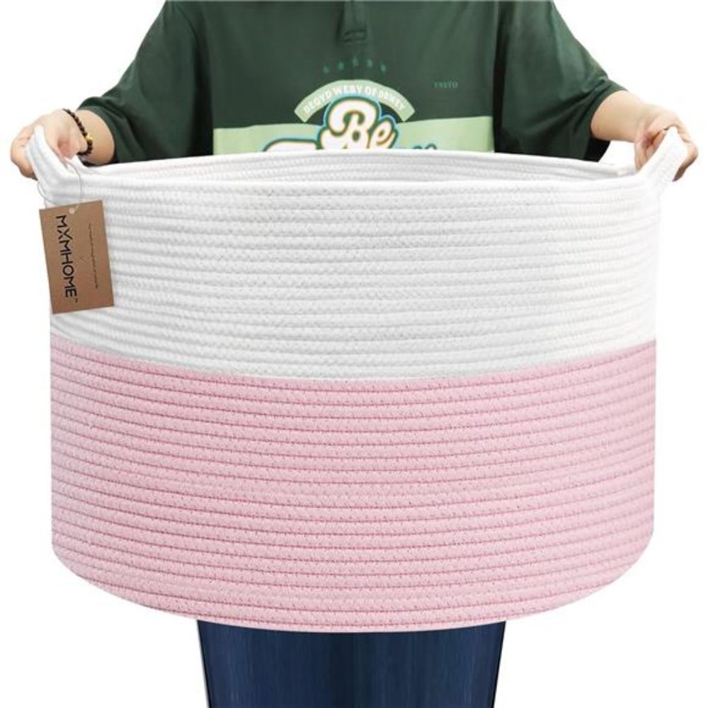 Large Woven Rope Basket With Handles Basket for Blankets for Living Room Storage